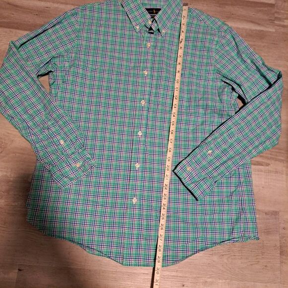 Polo Ralph Lauren Button Down Long Sleeve Stretch Mens Large Green Pink Plaid - Picture 5 of 8